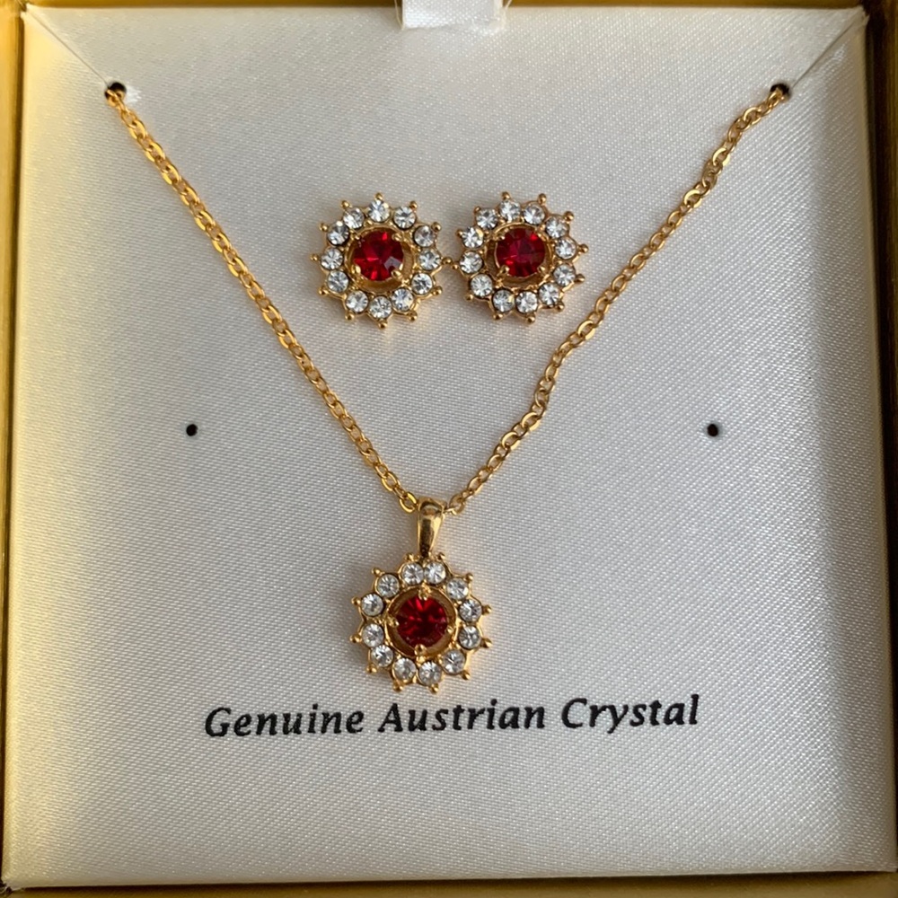 Garnet Necklace and Earrings Set